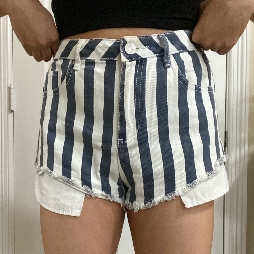 Blue and White Striped Denim Shorts!